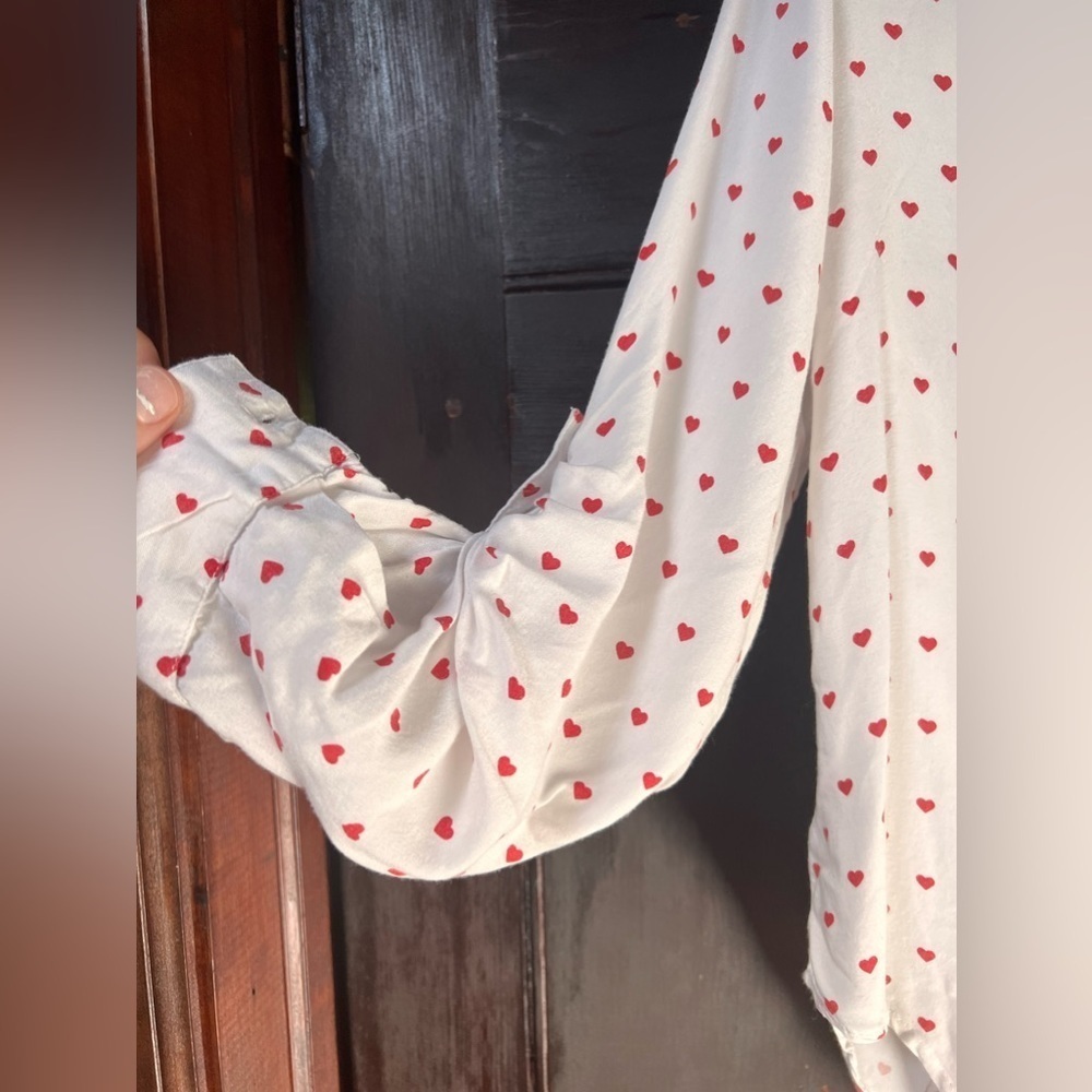 Japna white heart button down shirt waist tie lightweight size medium - Picture 2 of 6